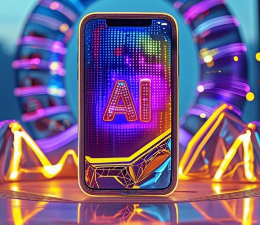 keep same colors and geenarte a picture representing ai by keeping a mobie and AI written on the mobile to represent ai based mobile apps