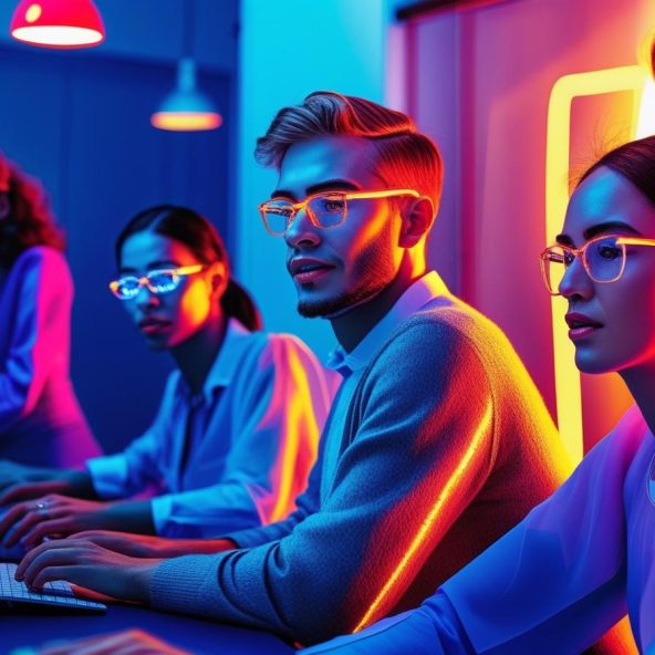 use exact colors and geenrate a picture of multiple people doing coding in a software company but make it look professional